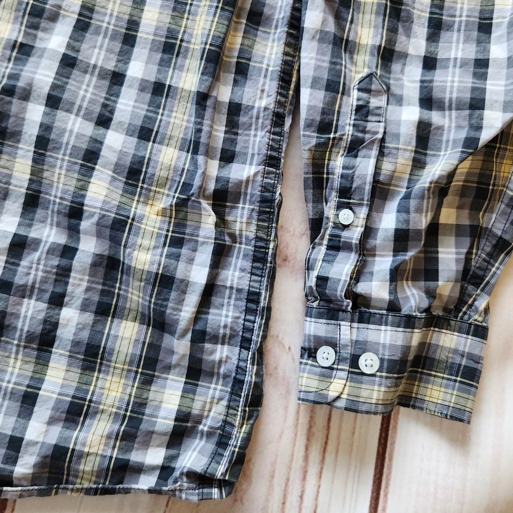 Cinch Western Plaid Long Sleeve Shirt Grey Black Yellow White | Men's Size XL - Picture 3 of 6